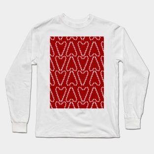 Candy Cane Hearts on Red Long Sleeve T-Shirt